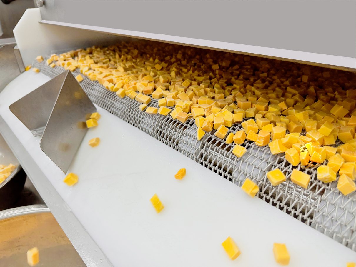Diced mango freezing in a GLORY fluidized bed IQF freezer